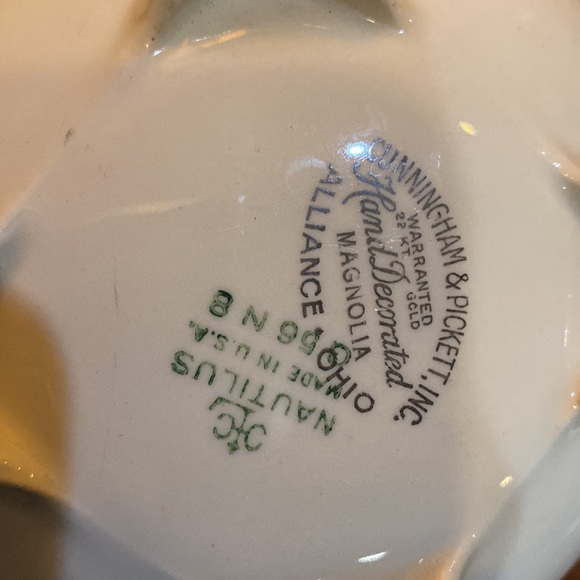 Cunningham & Picket Nautilus Magnolia Shell Sugar Bowl w/Lid Hand Decorated 22K - Picture 7 of 10